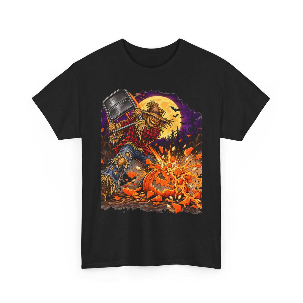Halloween Wrestling T-Shirt – Scarecrow Steel Chair Pumpkin Smash Tee