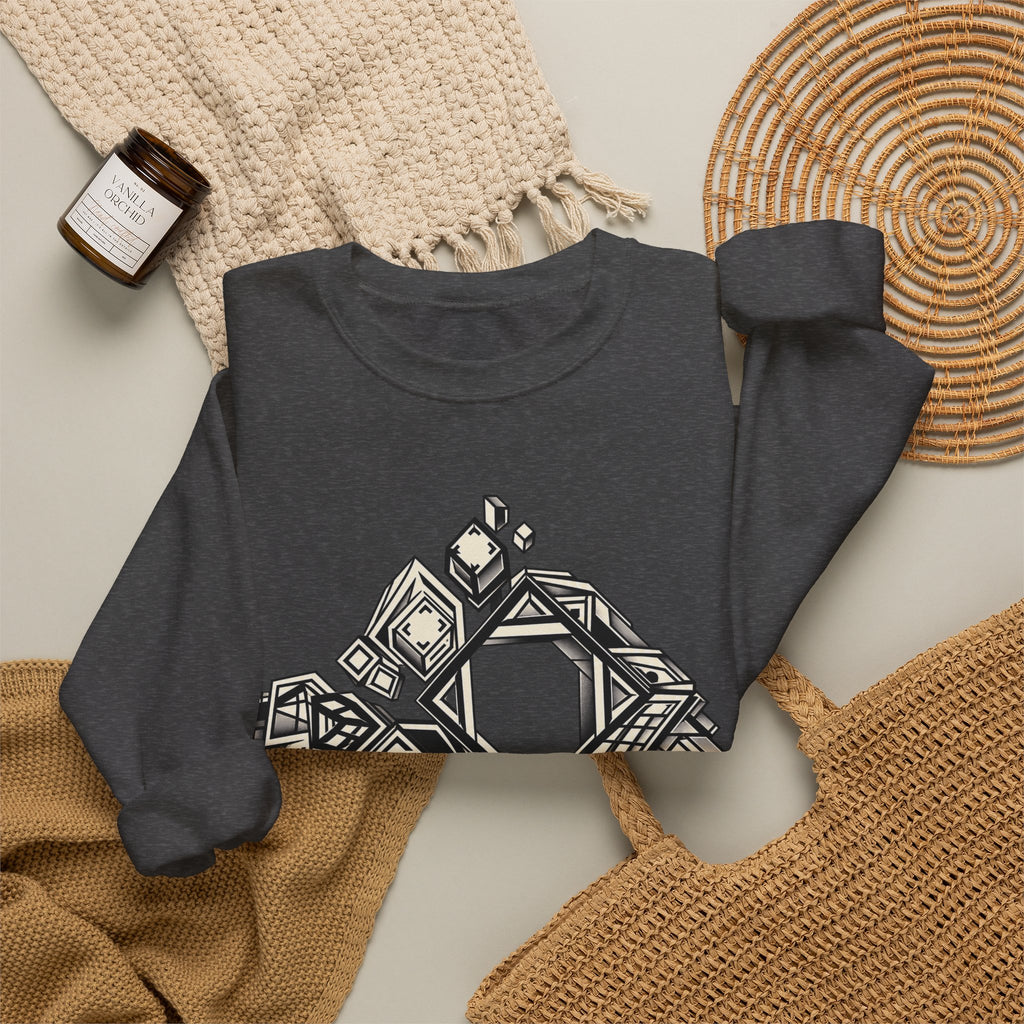 DIMENSION SHIFT original geometric cube and square artwork on a unisex crewneck sweatshirt — BeamShopNY product photo 8