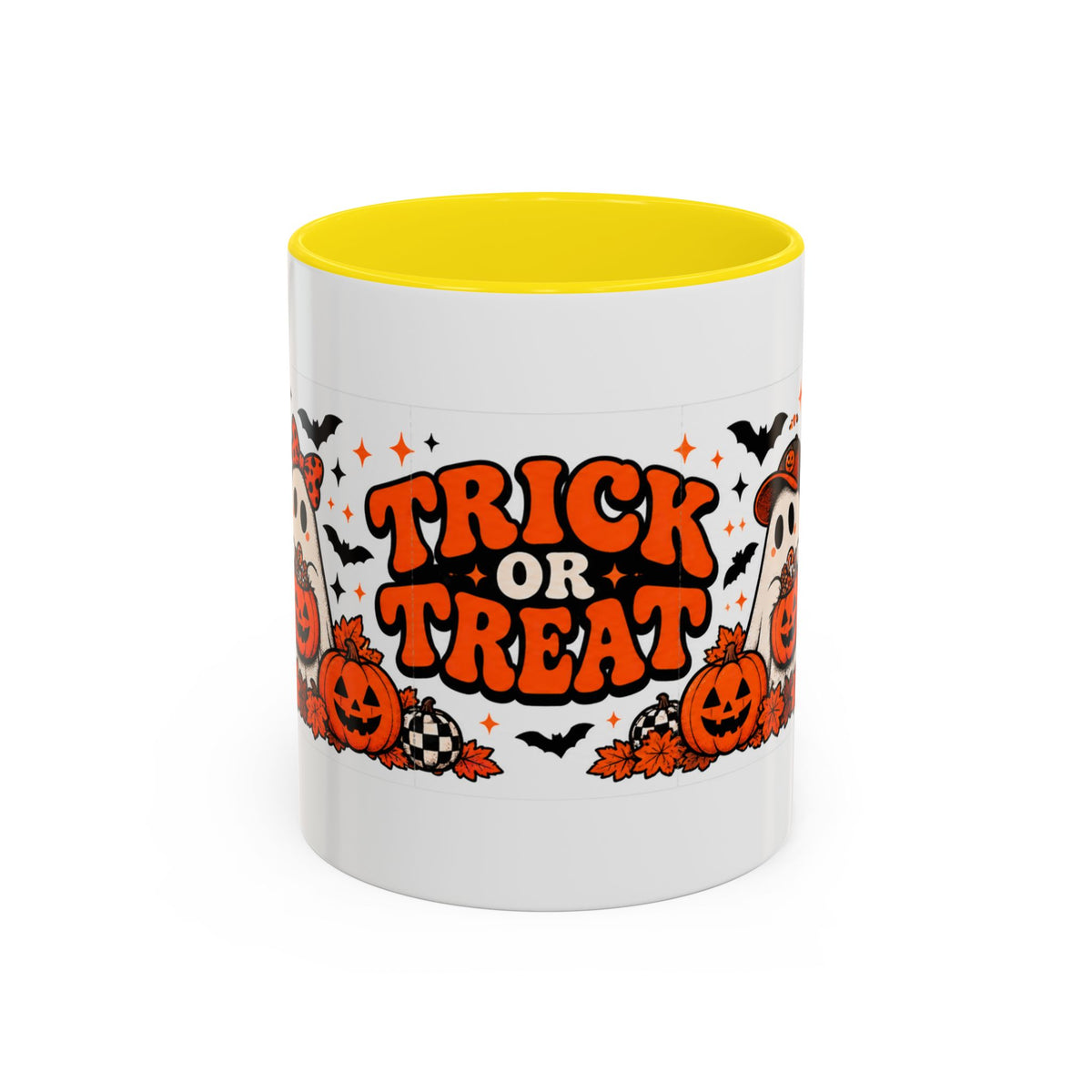 Retro Halloween Ghost & Pumpkin Mug – 11 oz Coffee Cup