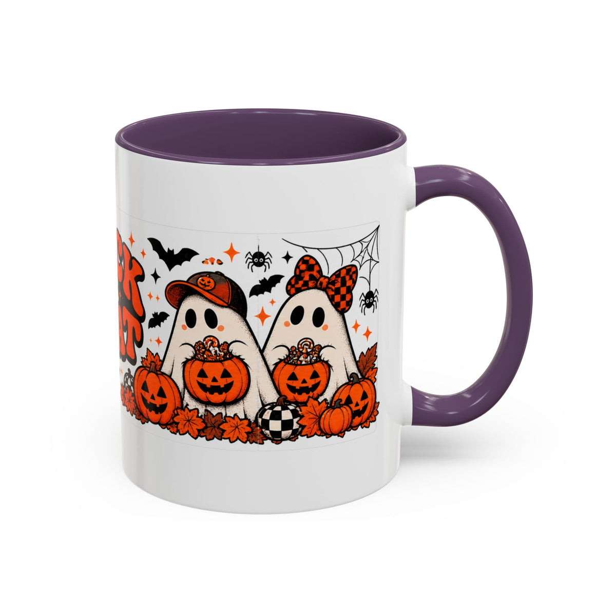 Retro Halloween Ghost & Pumpkin Mug – 11 oz Coffee Cup