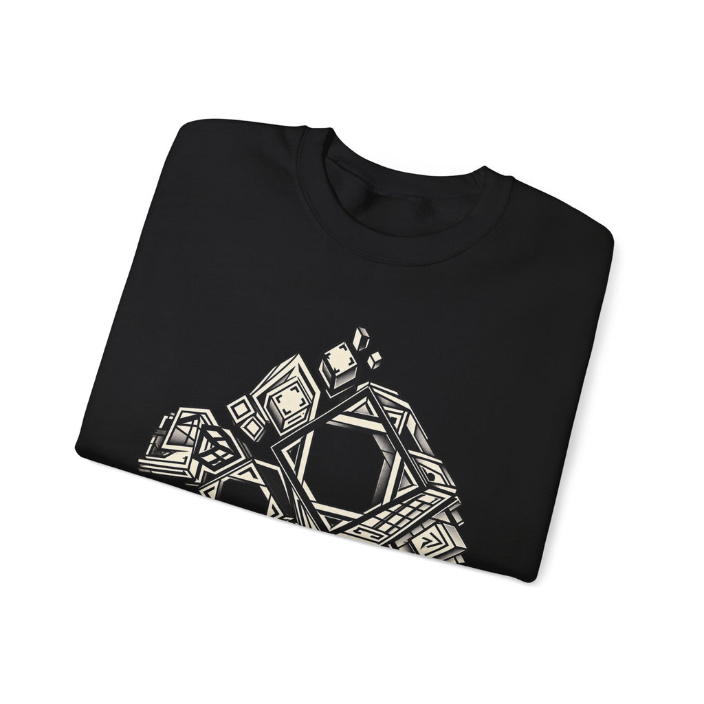 DIMENSION SHIFT original geometric cube and square artwork on a unisex crewneck sweatshirt — BeamShopNY product photo 4