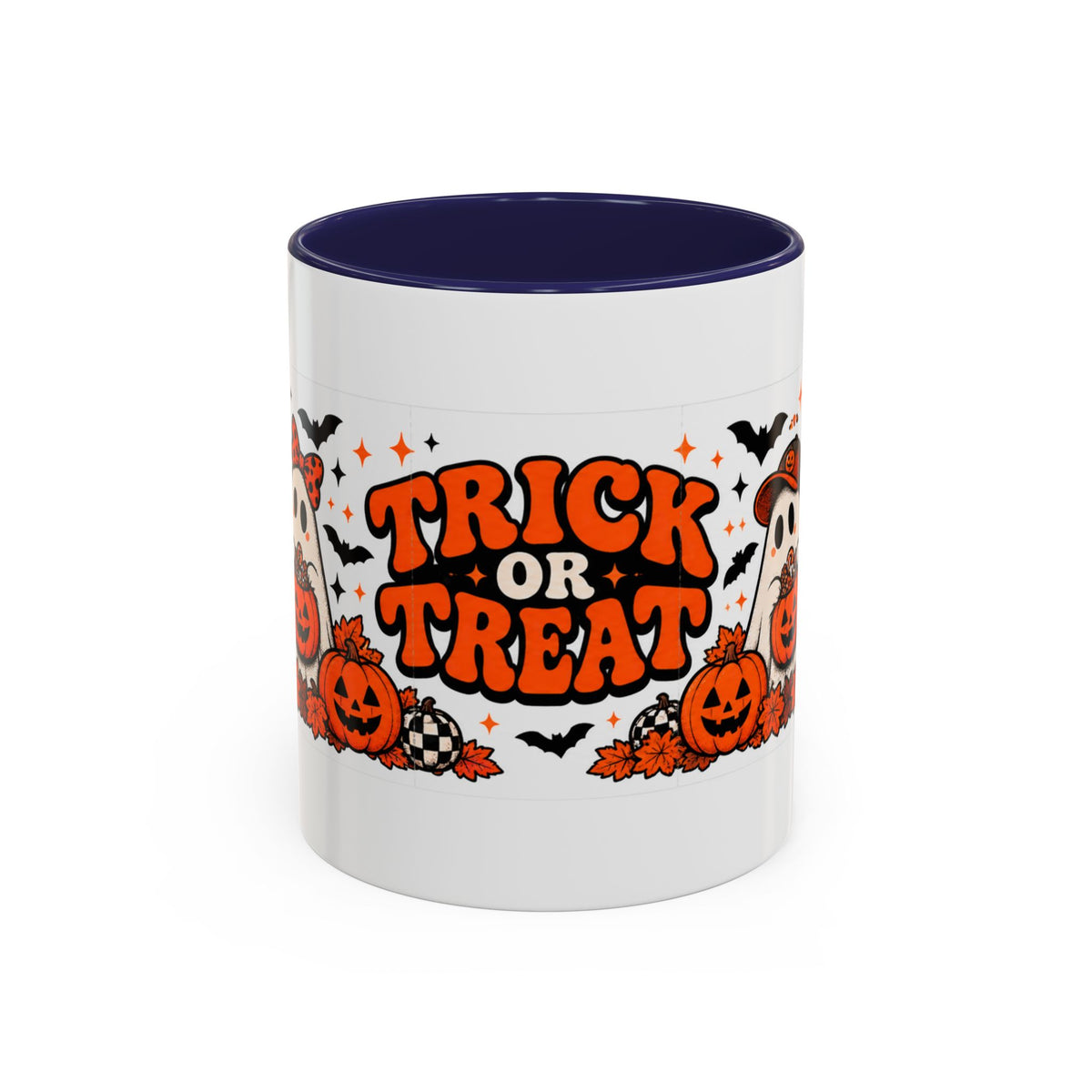 Retro Halloween Ghost & Pumpkin Mug – 11 oz Coffee Cup