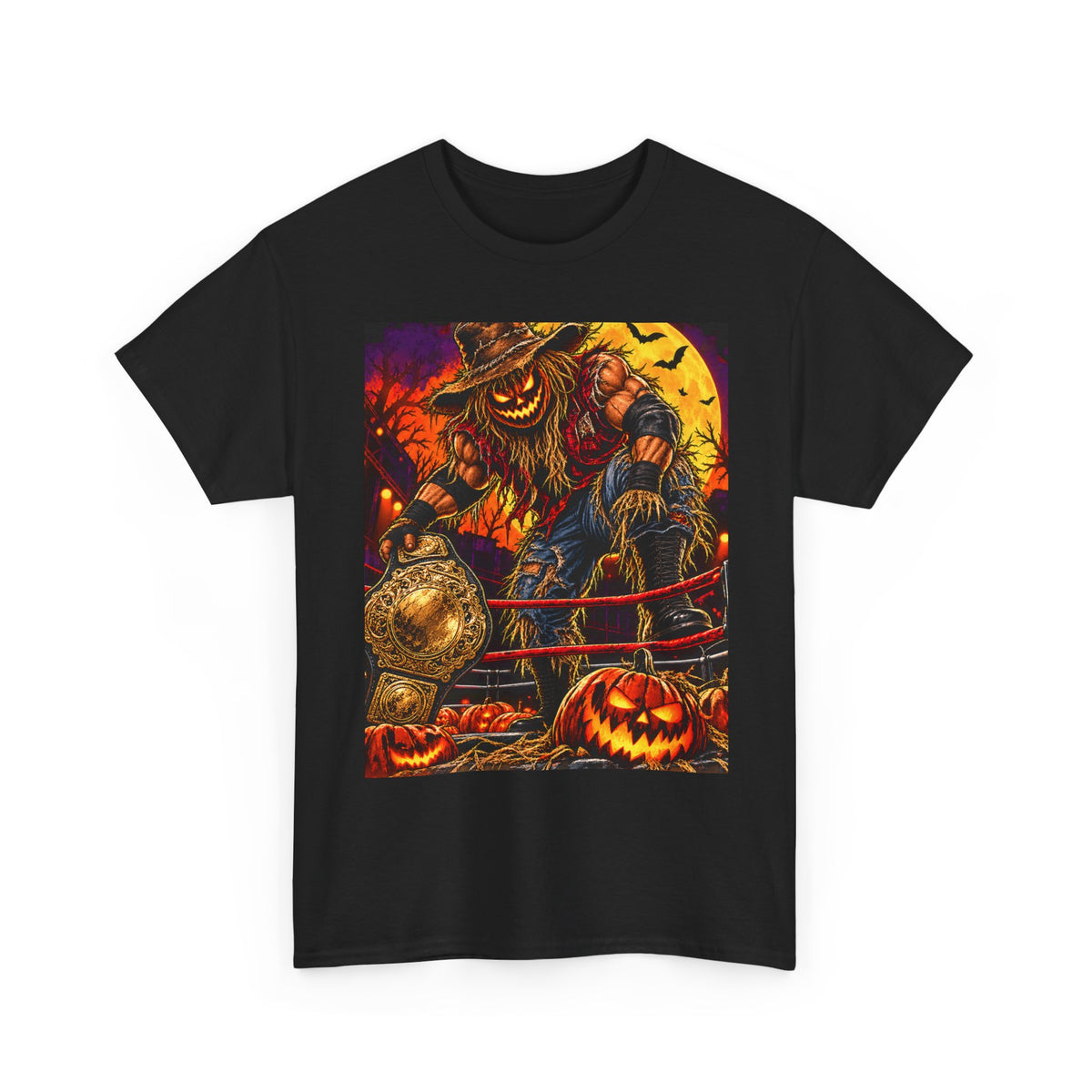Halloween Wrestling T-Shirt – Pumpkin Champion Scarecrow Ring Tee