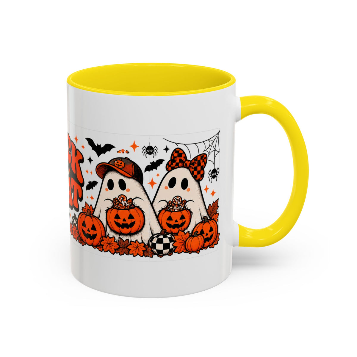 Retro Halloween Ghost & Pumpkin Mug – 11 oz Coffee Cup