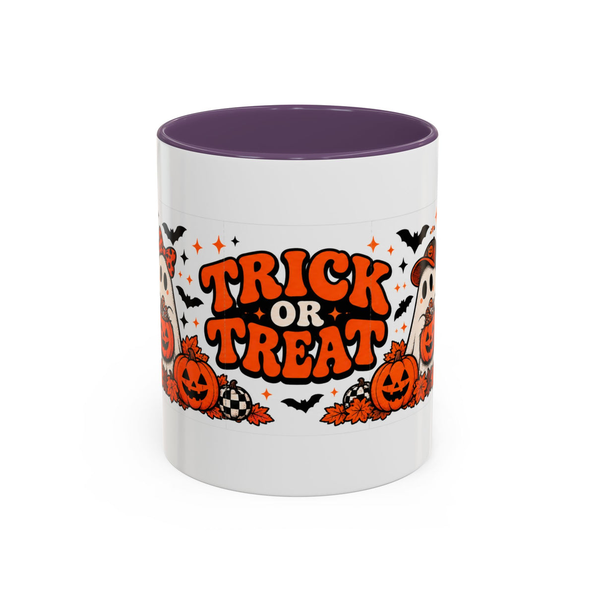 Retro Halloween Ghost & Pumpkin Mug – 11 oz Coffee Cup