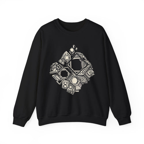 DIMENSION SHIFT original geometric cube and square artwork on a unisex crewneck sweatshirt — BeamShopNY product photo 1