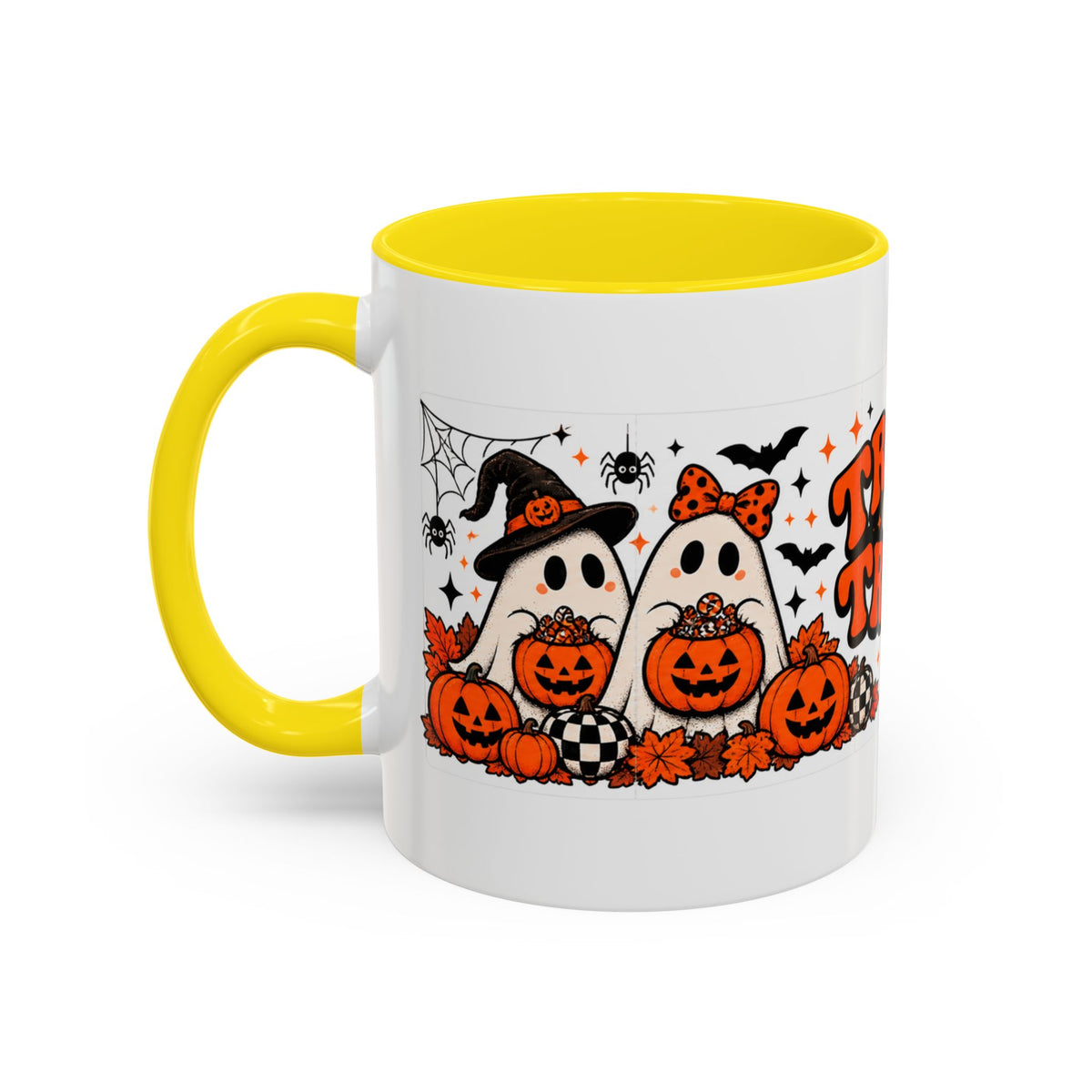 Retro Halloween Ghost & Pumpkin Mug – 11 oz Coffee Cup