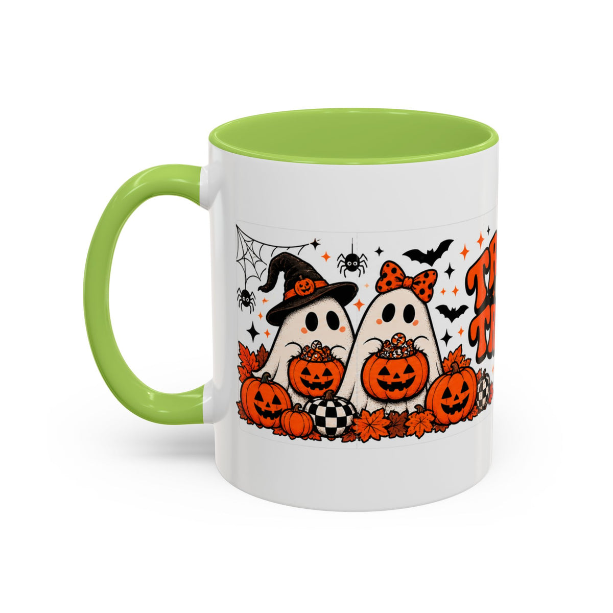 Retro Halloween Ghost & Pumpkin Mug – 11 oz Coffee Cup