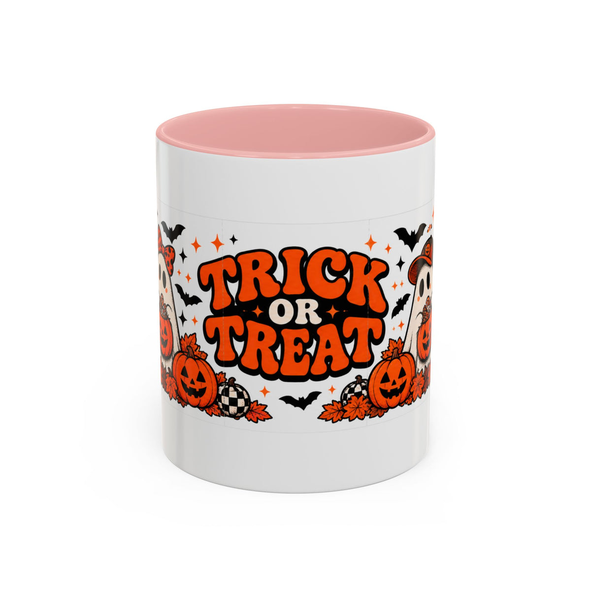 Retro Halloween Ghost & Pumpkin Mug – 11 oz Coffee Cup