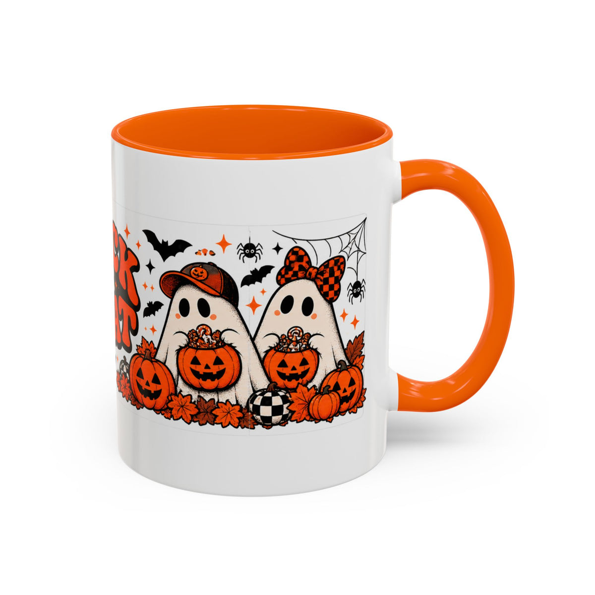 Retro Halloween Ghost & Pumpkin Mug – 11 oz Coffee Cup