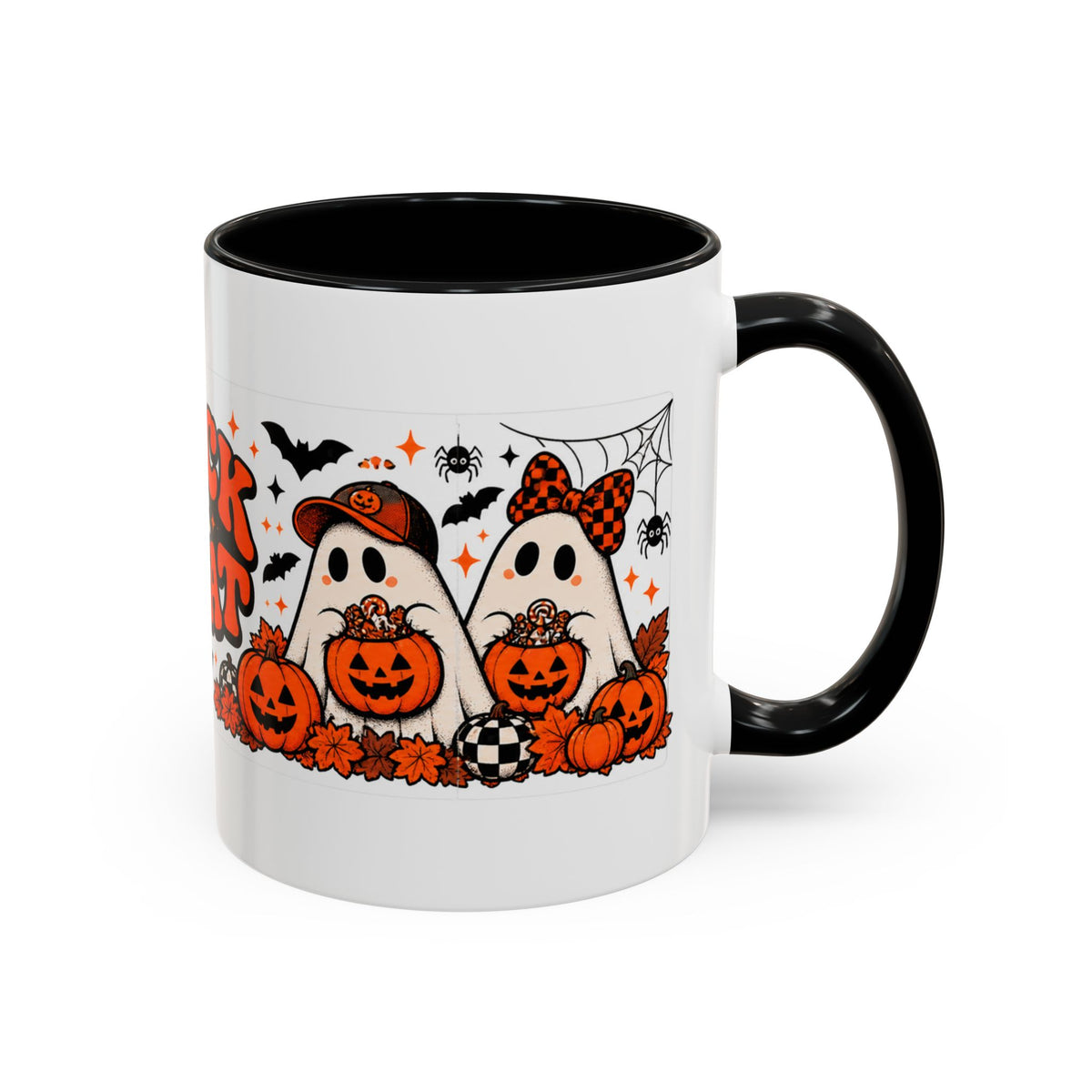 Retro Halloween Ghost & Pumpkin Mug – 11 oz Coffee Cup