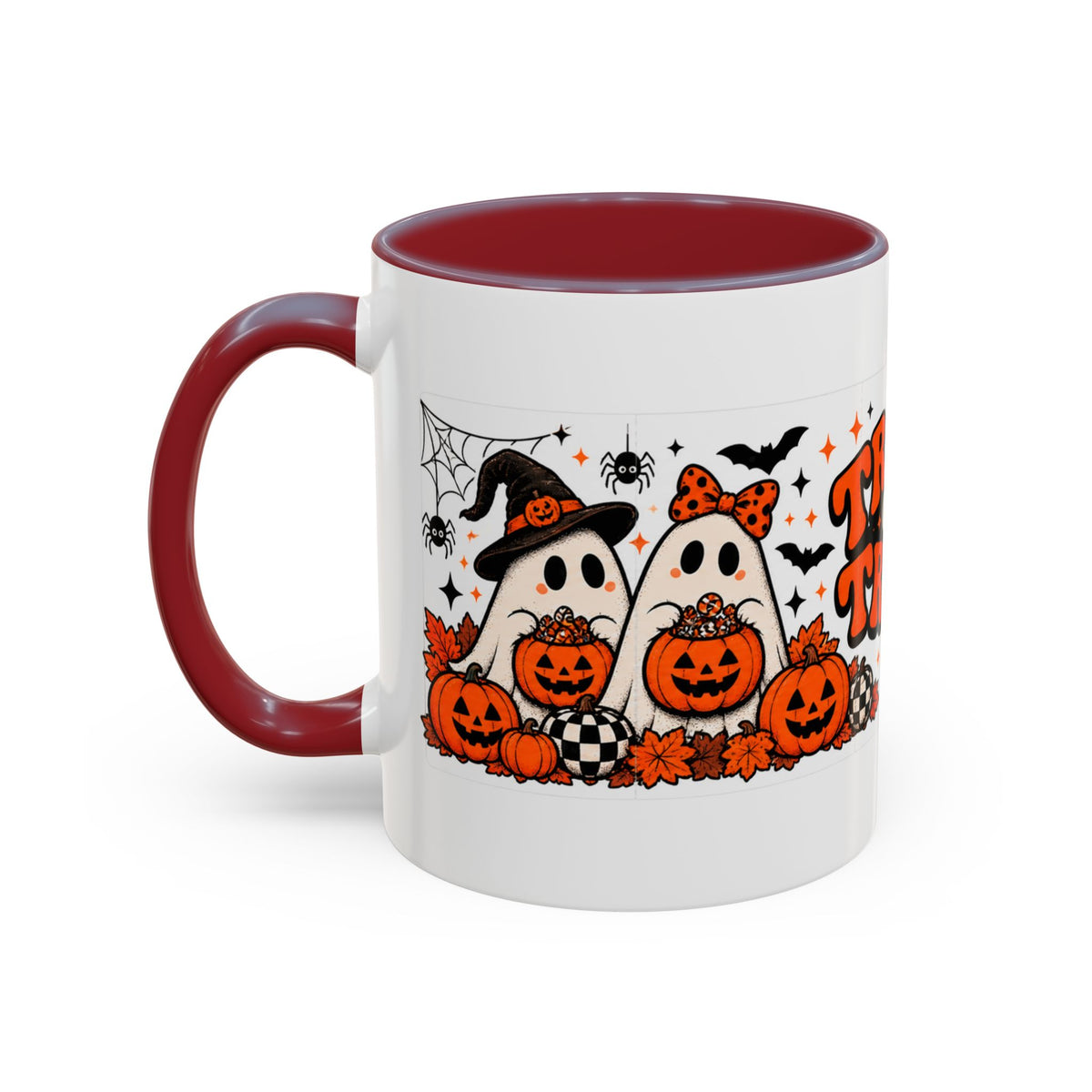 Retro Halloween Ghost & Pumpkin Mug – 11 oz Coffee Cup