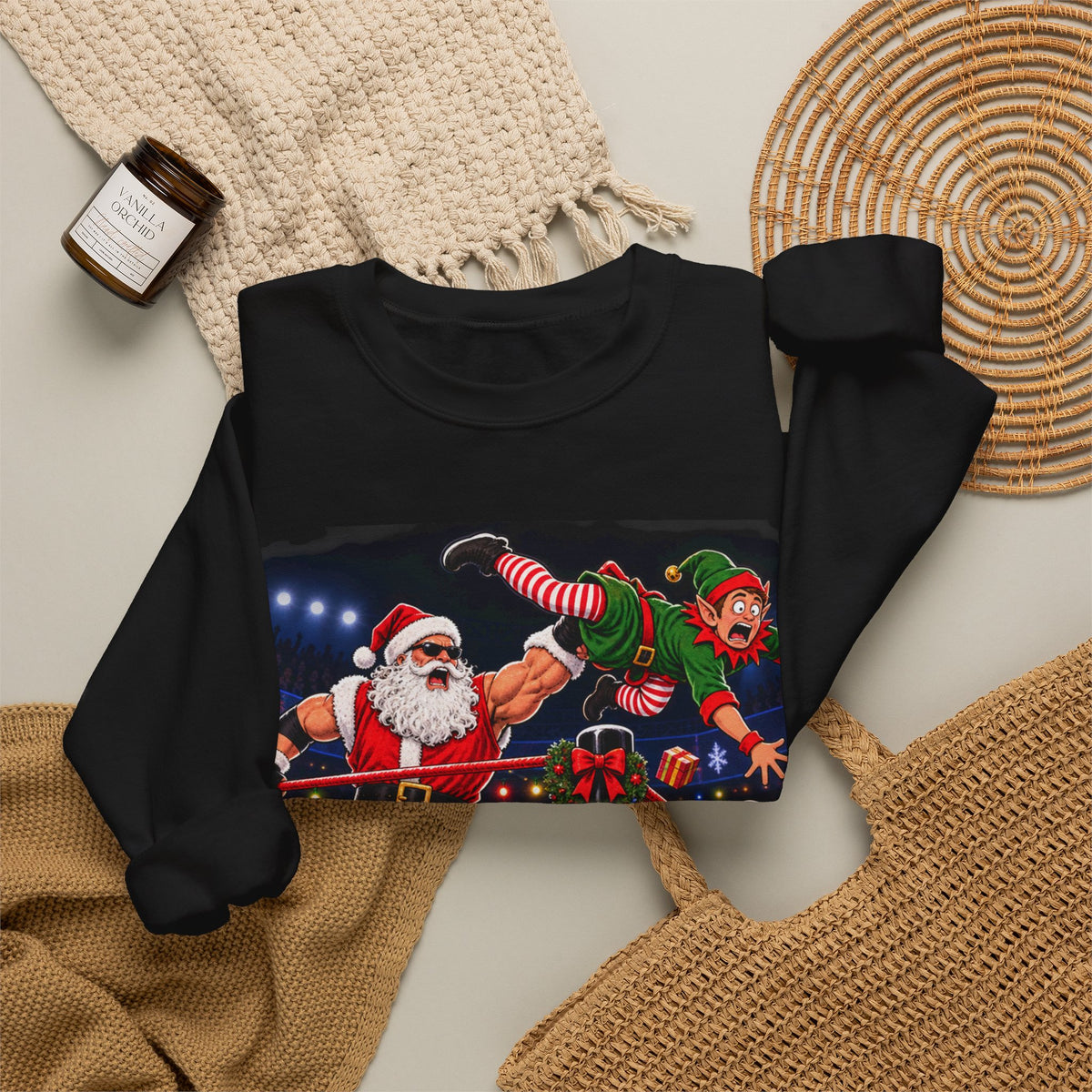 Santa vs. Elves Christmas Wrestling Sweatshirt – North Pole Holiday Crewneck