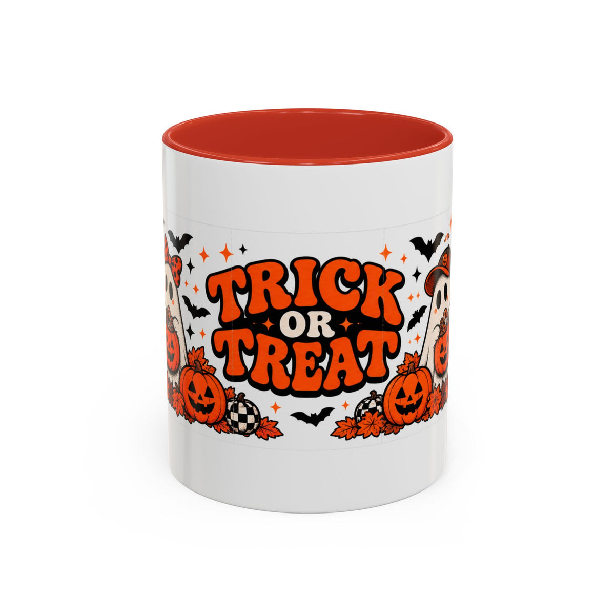 Retro Halloween Ghost & Pumpkin Mug – 11 oz Coffee Cup