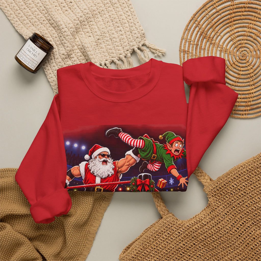 Santa vs. Elves Christmas Wrestling Sweatshirt – North Pole Holiday Crewneck