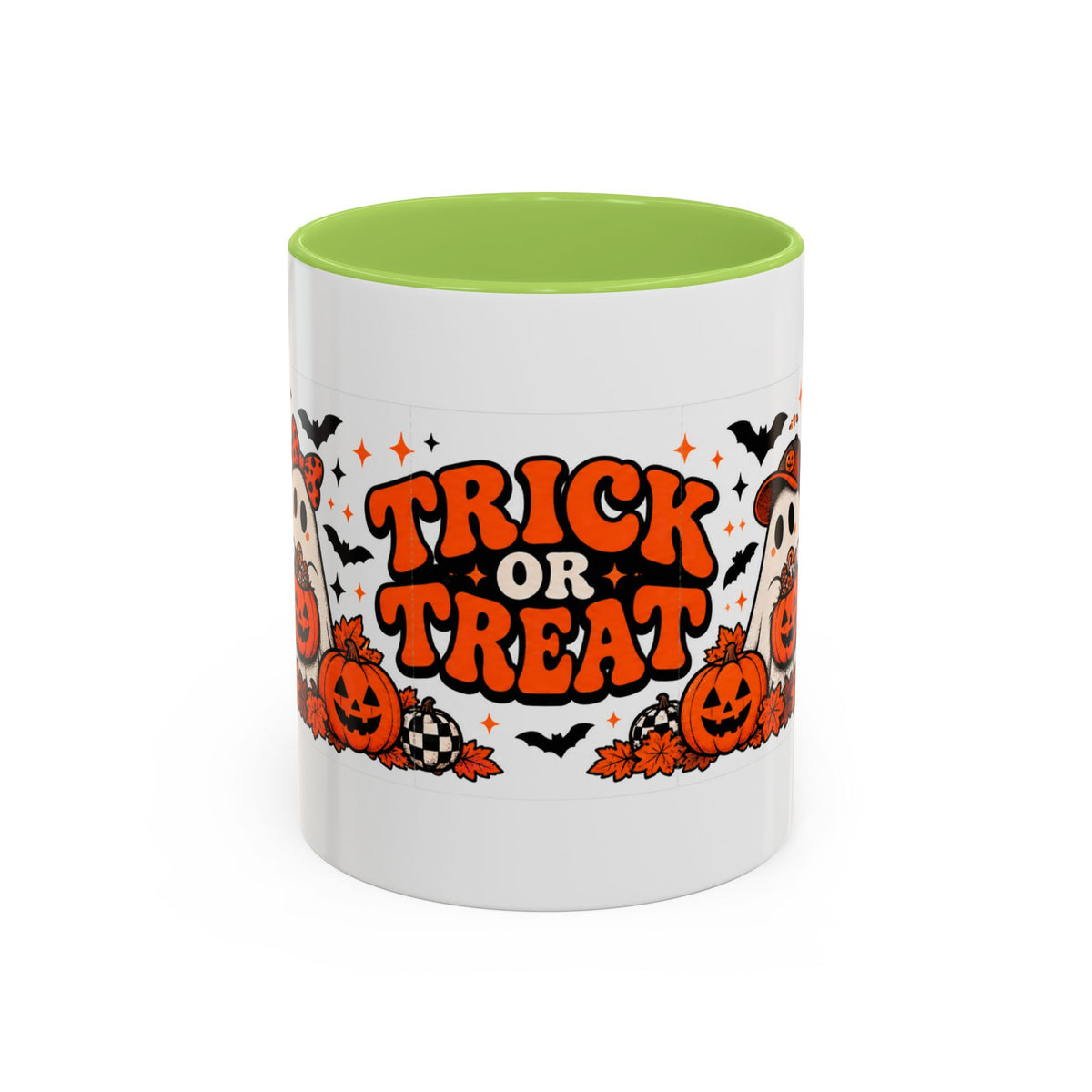 Retro Halloween Ghost & Pumpkin Mug – 11 oz Coffee Cup