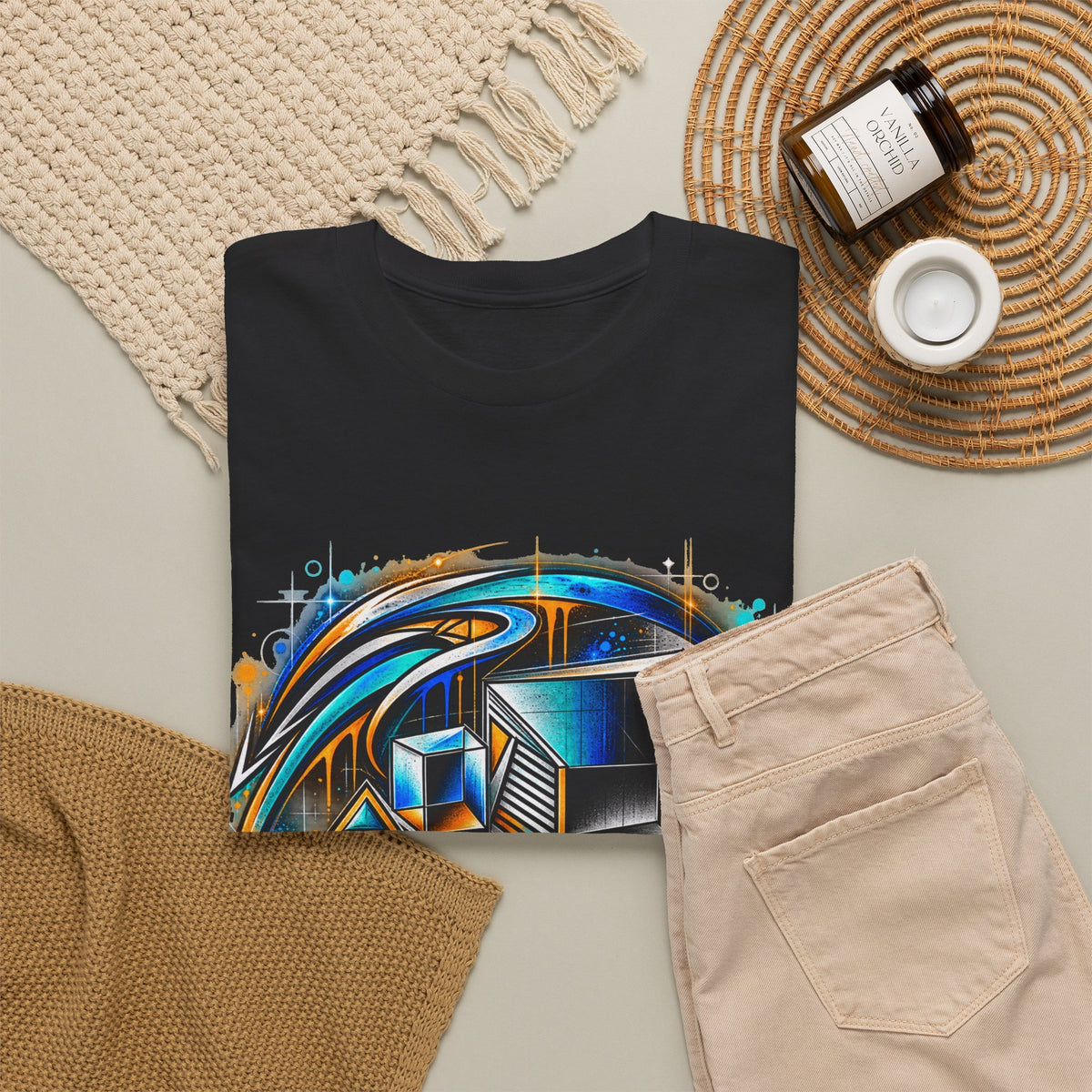 GEOMETRIC FLOW colorful abstract geometric streetwear T-shirt mockup