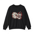 MOTION ENGINE black crewneck sweatshirt with red, silver and black abstract motion artwork