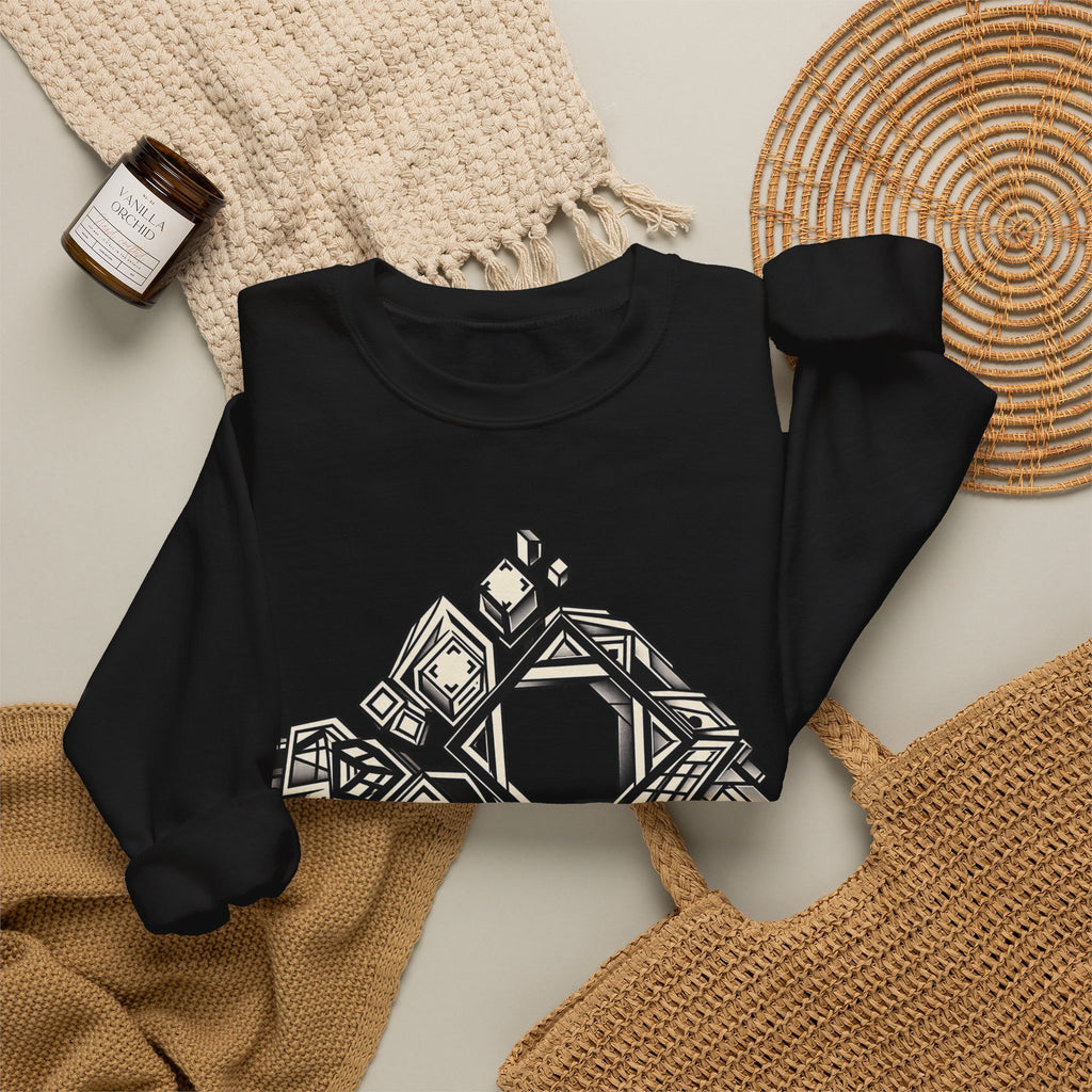 DIMENSION SHIFT original geometric cube and square artwork on a unisex crewneck sweatshirt — BeamShopNY product photo 5