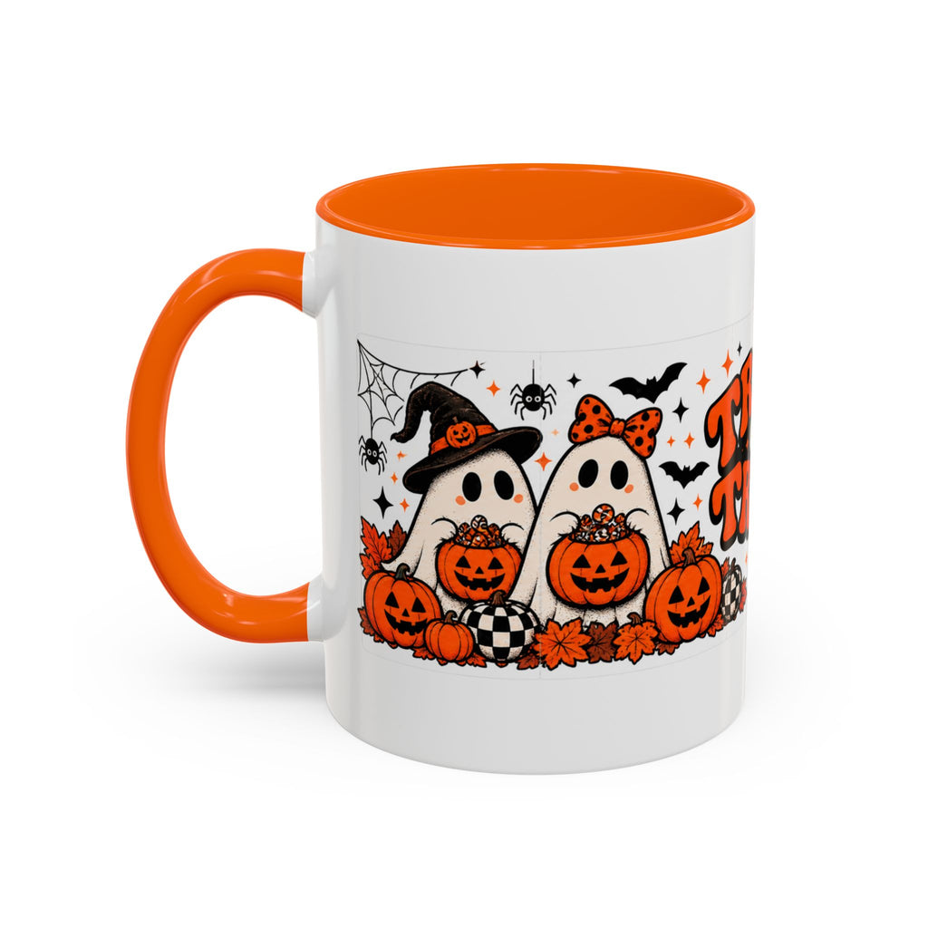 Retro Halloween Ghost & Pumpkin Mug – 11 oz Coffee Cup