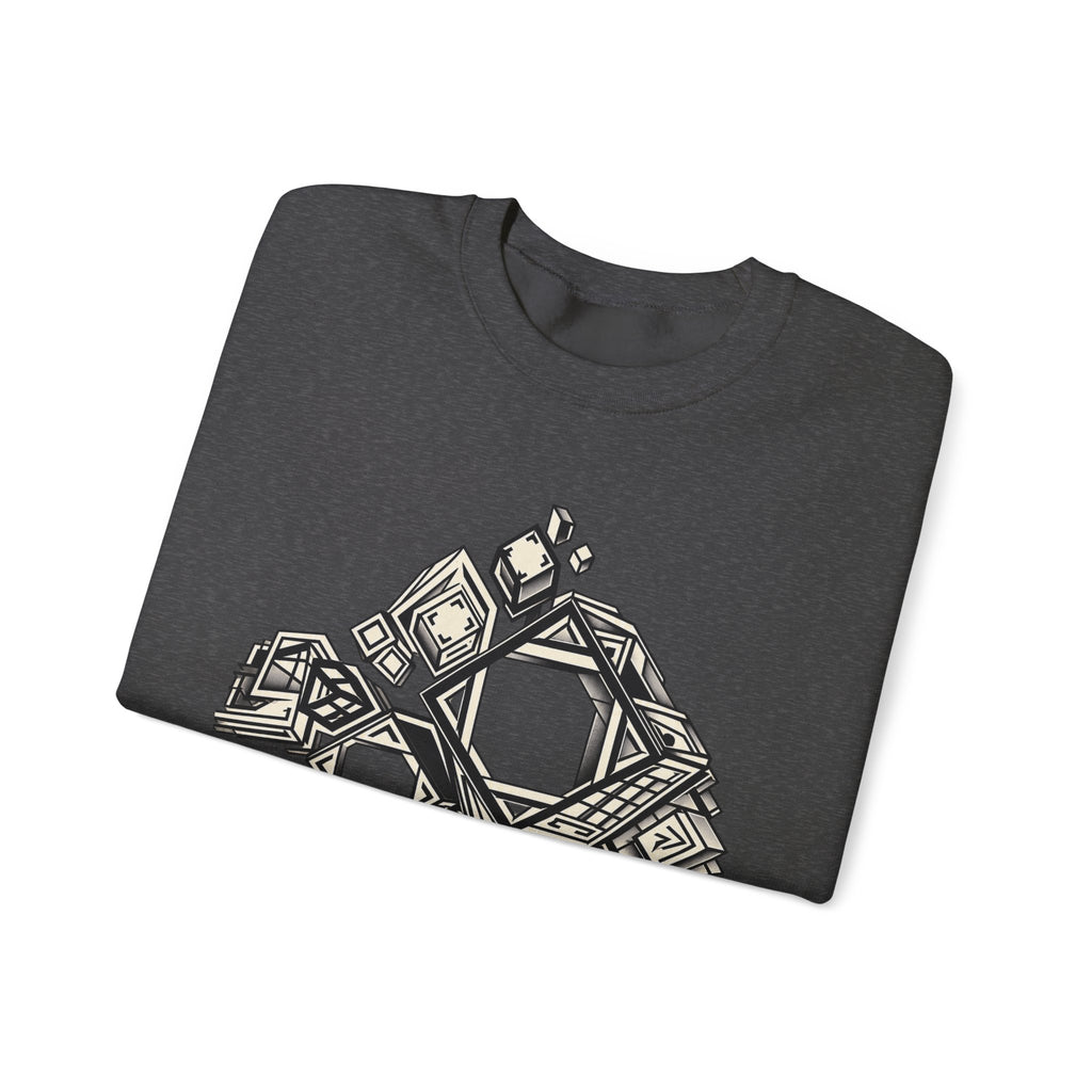 DIMENSION SHIFT original geometric cube and square artwork on a unisex crewneck sweatshirt — BeamShopNY product photo 7