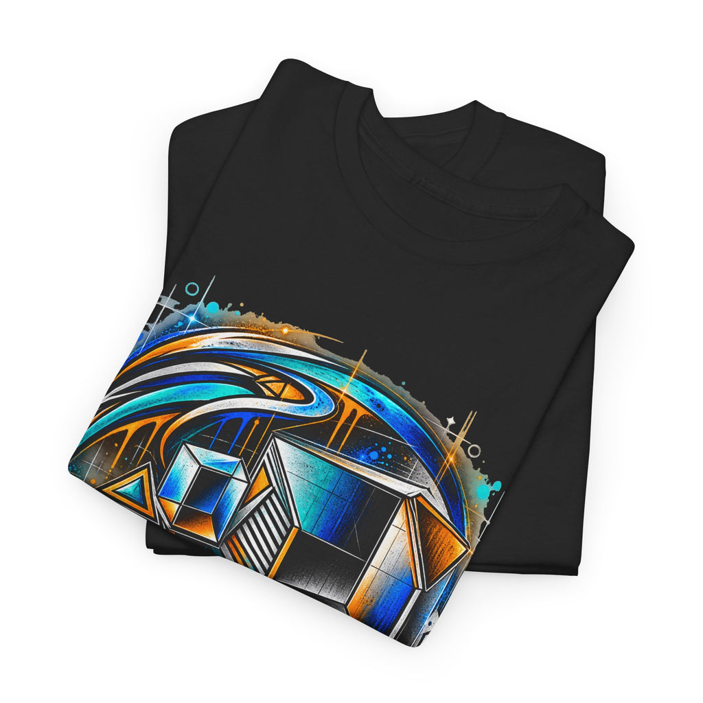 GEOMETRIC FLOW original geometric design in electric blue, turquoise, orange and silver