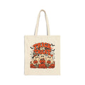 Retro ghost and pumpkin Halloween canvas tote bag