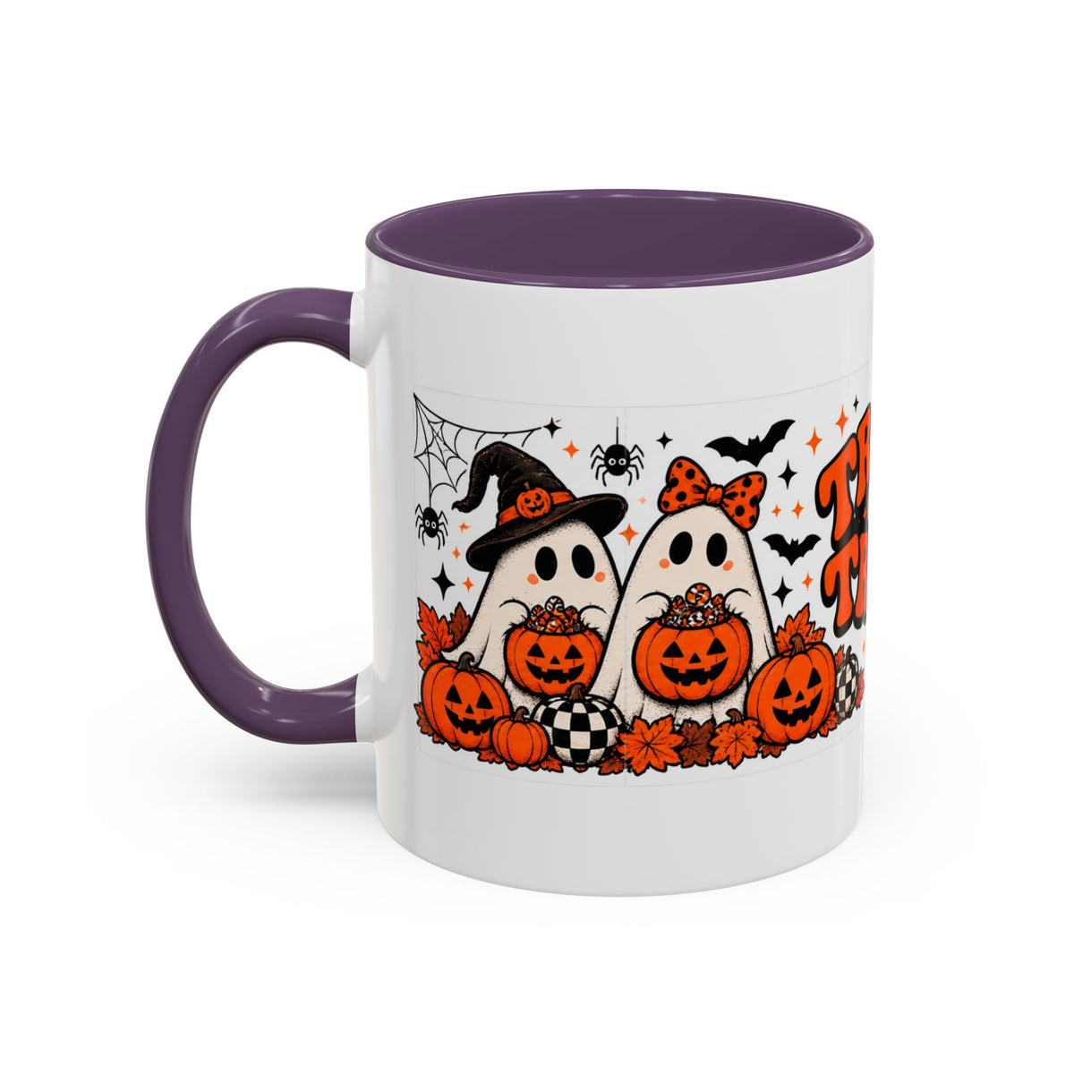 Retro Halloween Ghost & Pumpkin Mug – 11 oz Coffee Cup