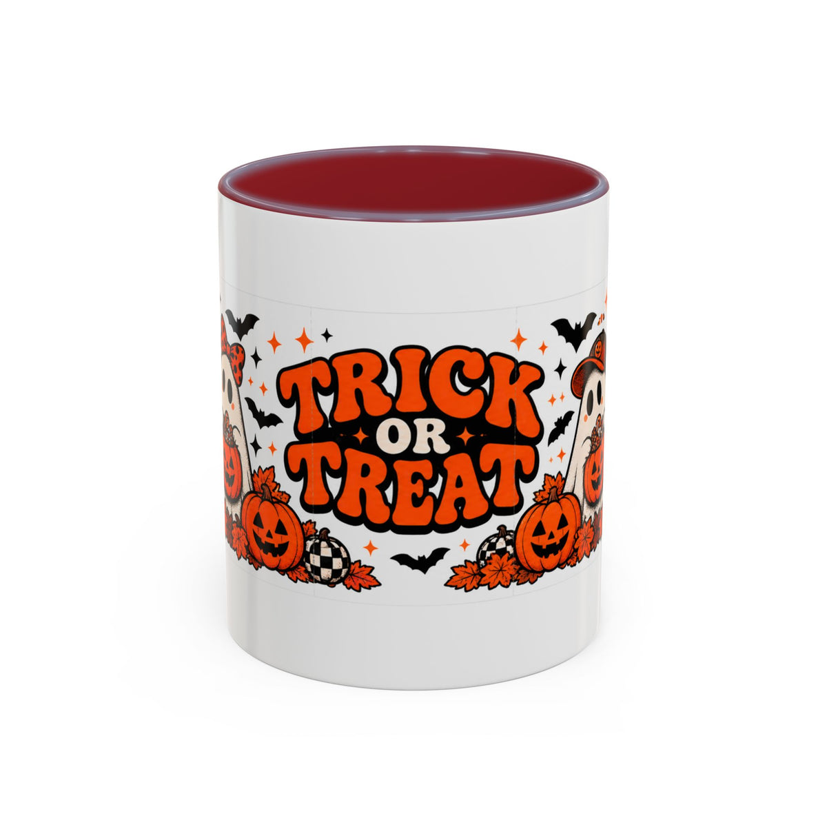 Retro Halloween Ghost & Pumpkin Mug – 11 oz Coffee Cup