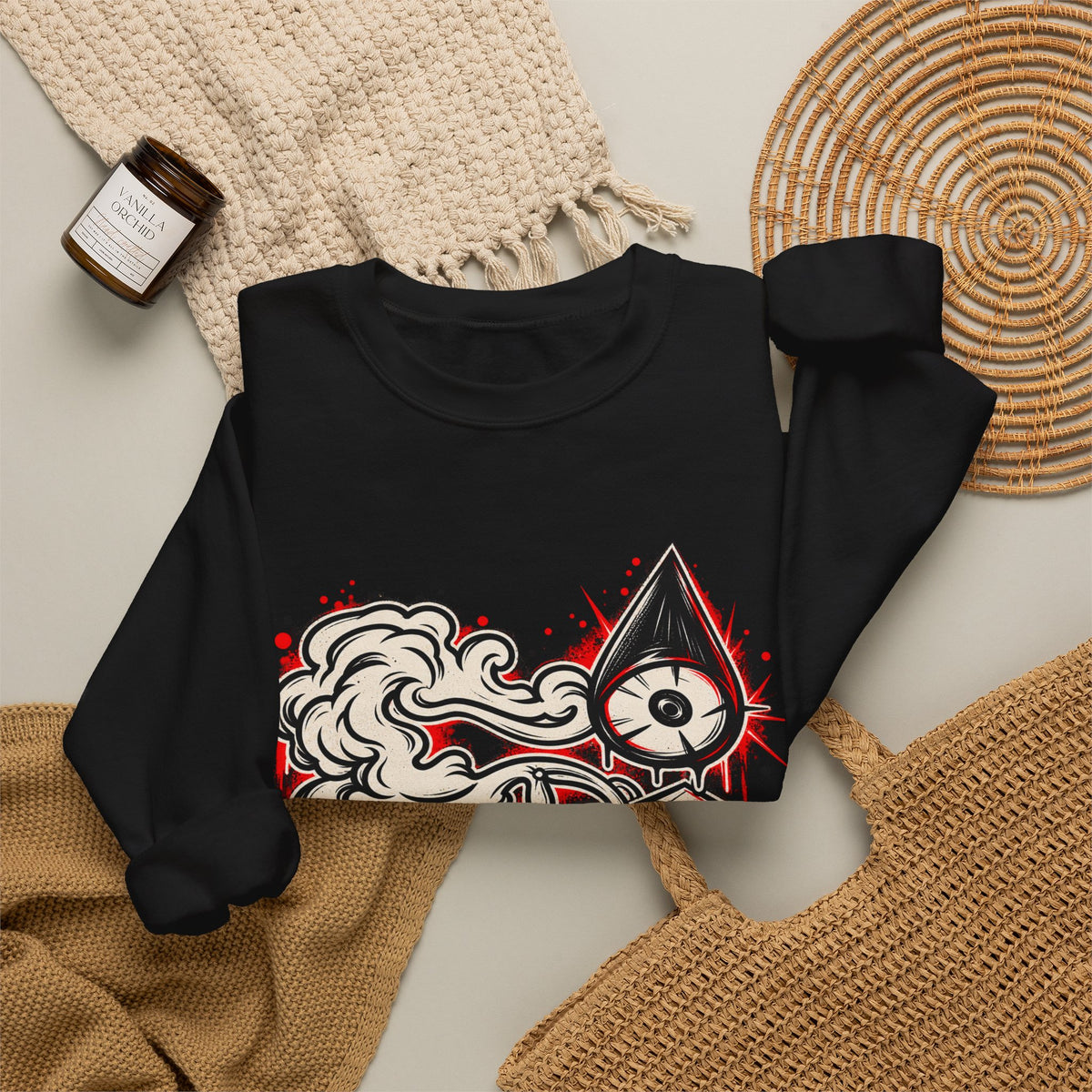 BeamShopNY MOTION ENGINE graphic sweatshirt in black, abstract futuristic illustration