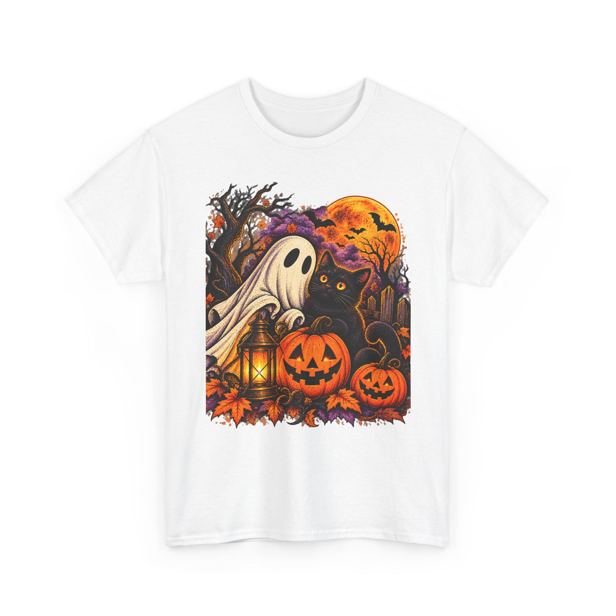 Vintage ghost, black cat and pumpkin Halloween T-shirt