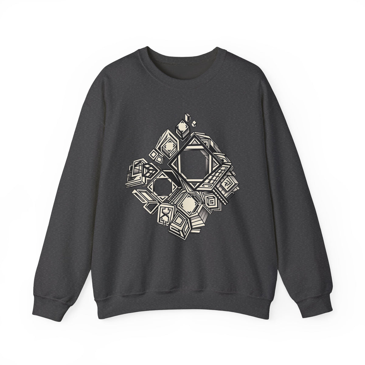 DIMENSION SHIFT original geometric cube and square artwork on a unisex crewneck sweatshirt — BeamShopNY product photo 2