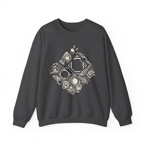 DIMENSION SHIFT original geometric cube and square artwork on a unisex crewneck sweatshirt — BeamShopNY product photo 2