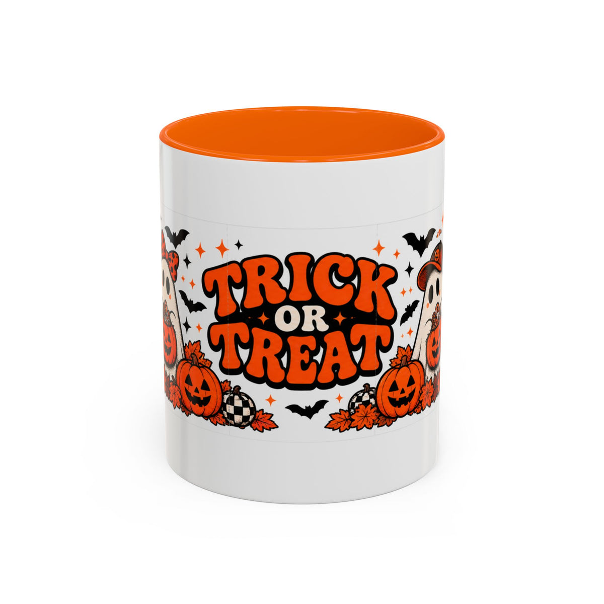 Retro Halloween Ghost & Pumpkin Mug – 11 oz Coffee Cup