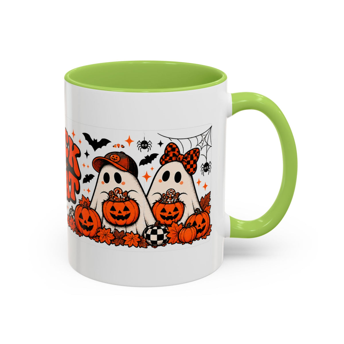 Retro Halloween Ghost & Pumpkin Mug – 11 oz Coffee Cup